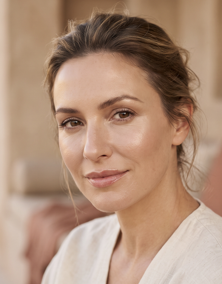 Botox & Dermal Fillers Close-up portrait of a woman with smooth, radiant skin after Botox and dermal filler treatment at Vitality